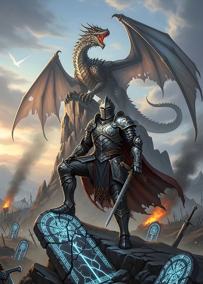 Knight and Dragon Fantasy Scene