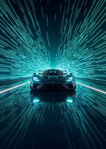 Futuristic Car with Neon Speed Lines