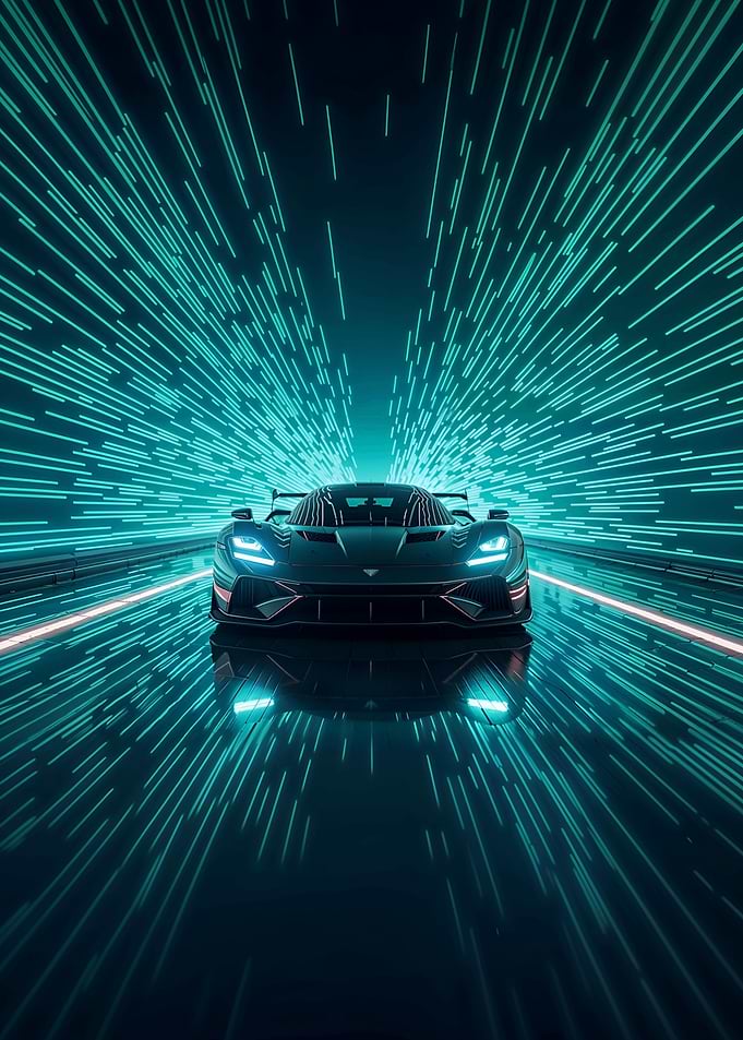 Futuristic Car with Neon Speed Lines