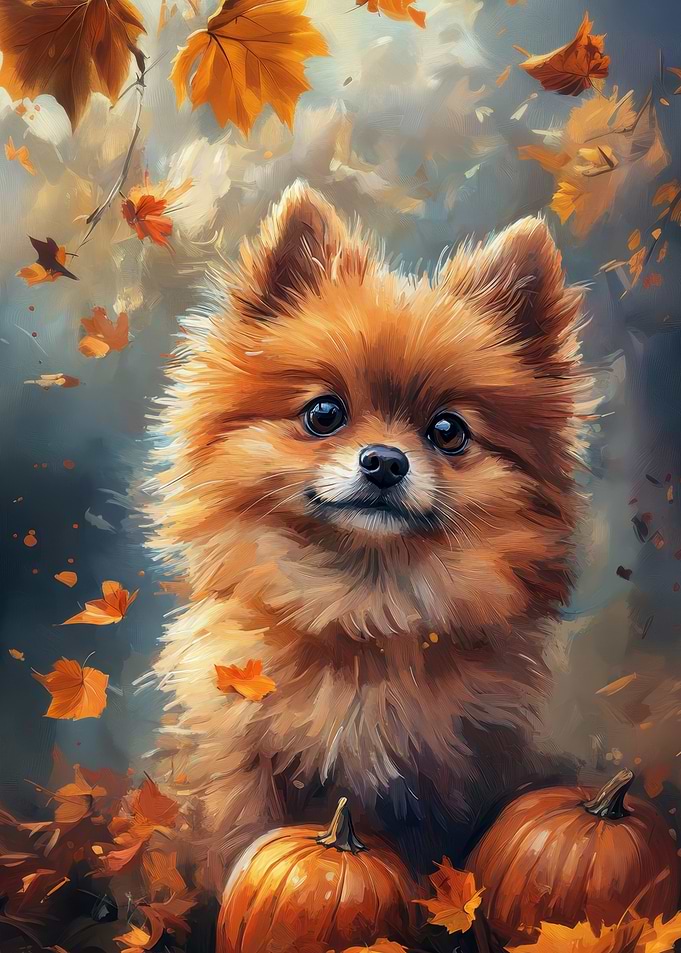 Pomeranian dog in autumn scenery | Autumn Dog Portrait