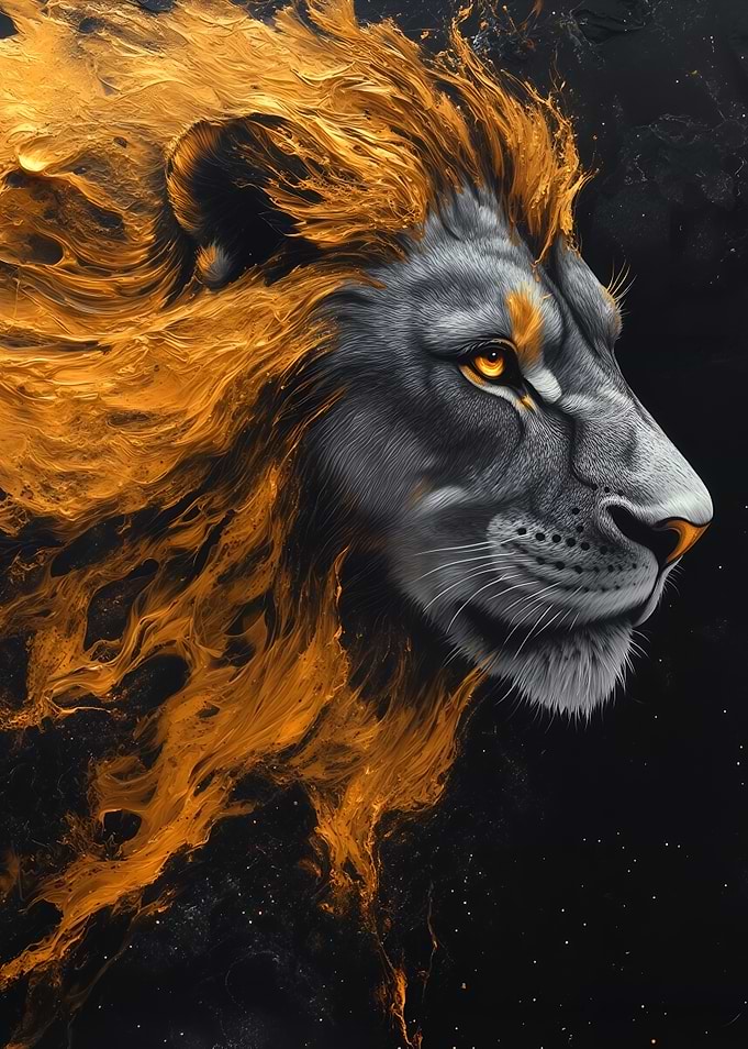 Lion Portrait with Golden Mane