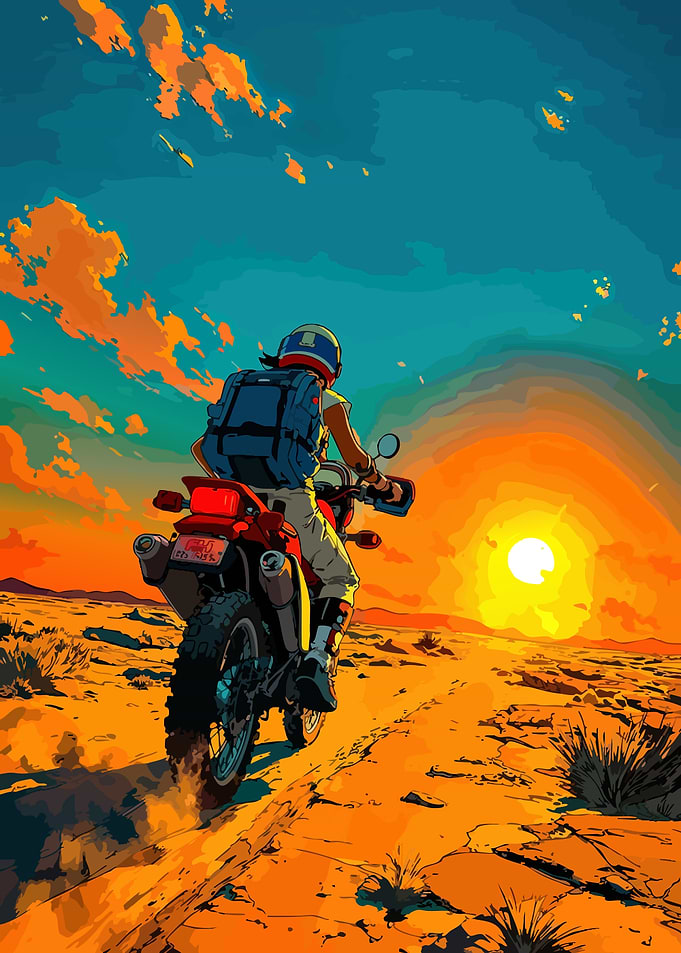 Motorcycle Adventure at Sunset