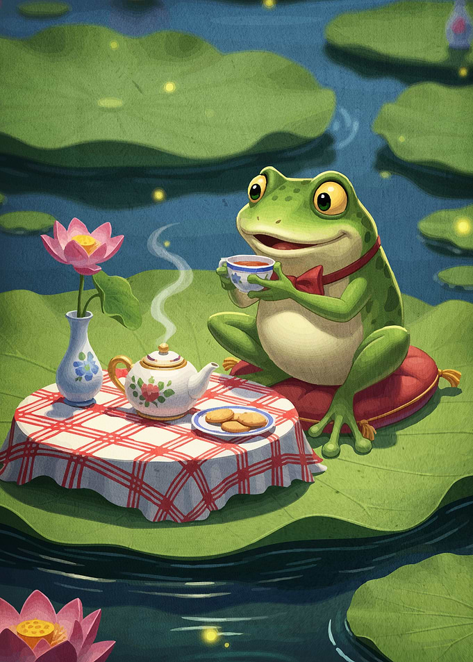 Frog having tea lilypad
