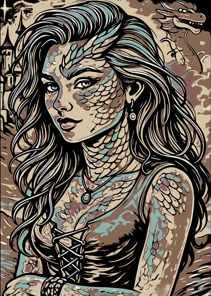 Dragon Girl Portrait with Castle