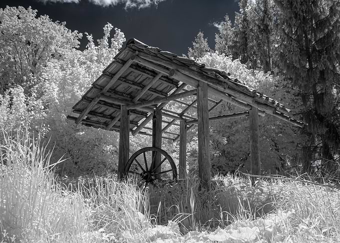Monochrome Well House in Rural Setting