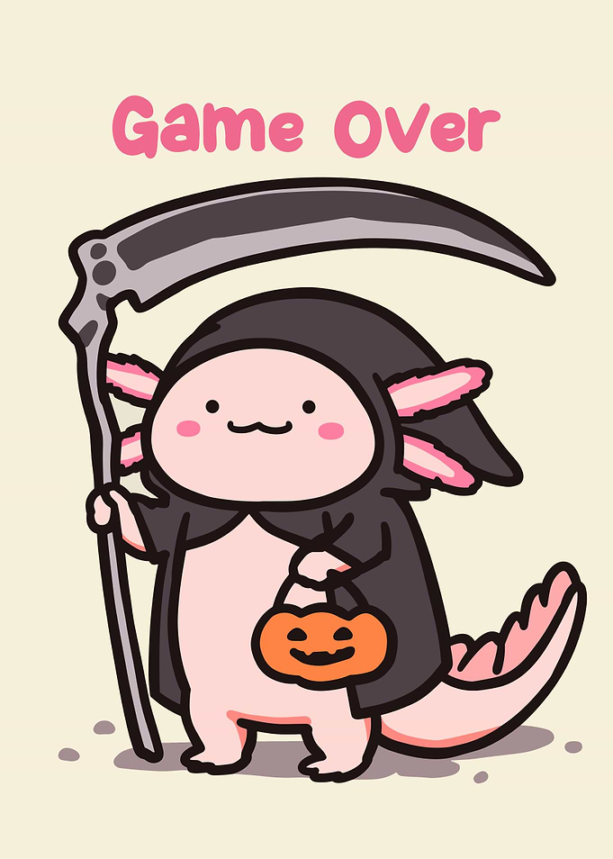 Axolotl Grim Reaper Halloween Cartoon