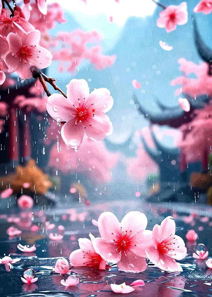 Cherry Blossoms Rain