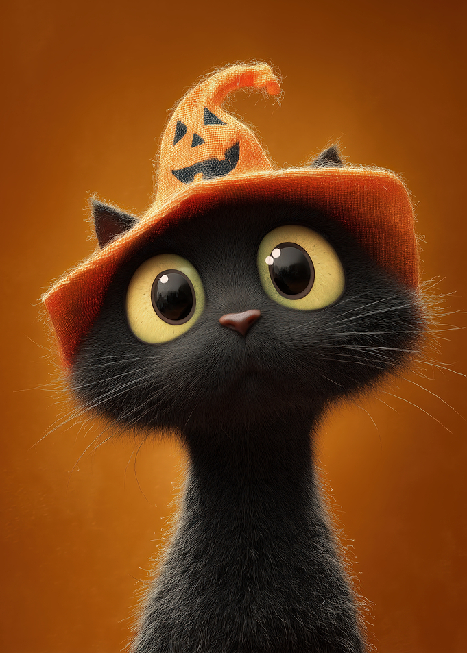 Halloween Cat with Pumpkin Hat