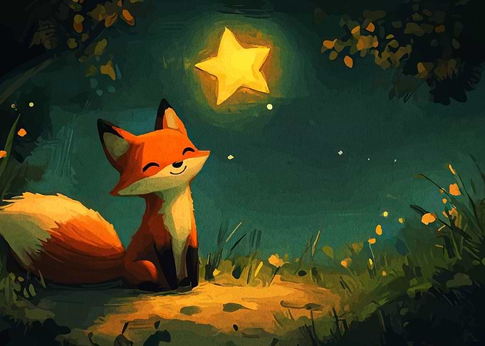 Fox Gazing at Starry Night