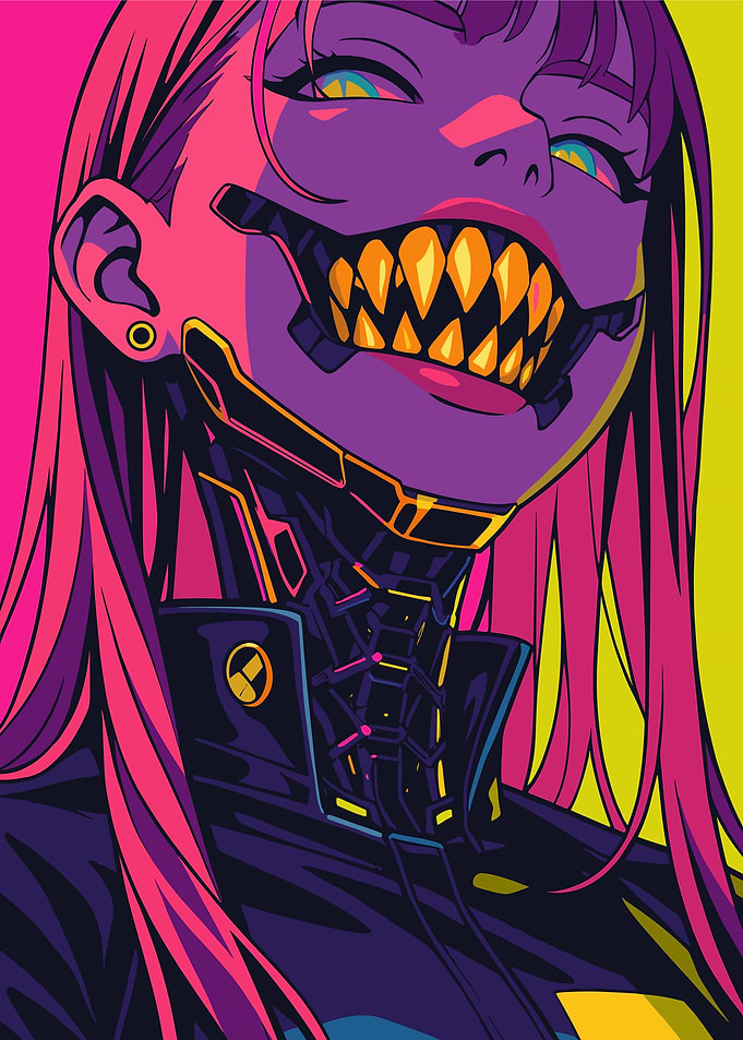 Cyberpunk Girl with Robotic Jaw