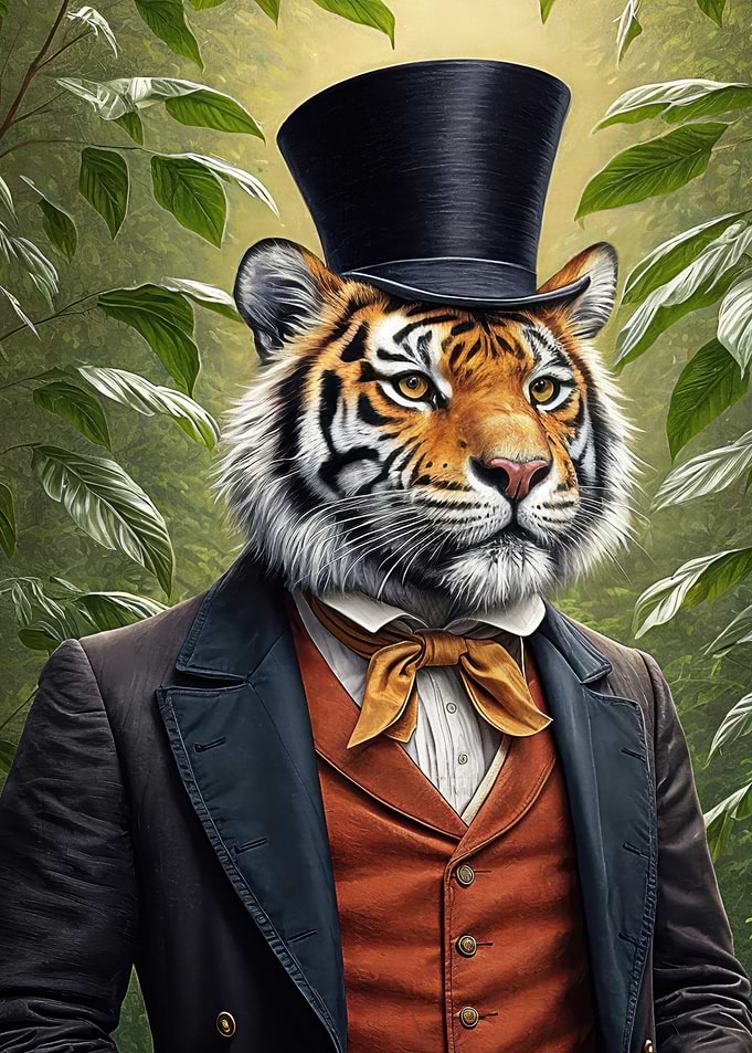 Dapper Tiger in Top Hat and Suit