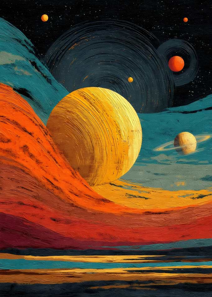Cosmic Dawn – Abstract Planetary Oil Painting