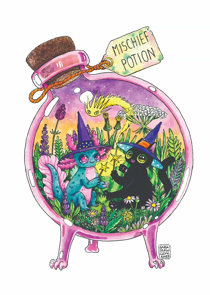 Mischief Potion with Axolotl and Cat