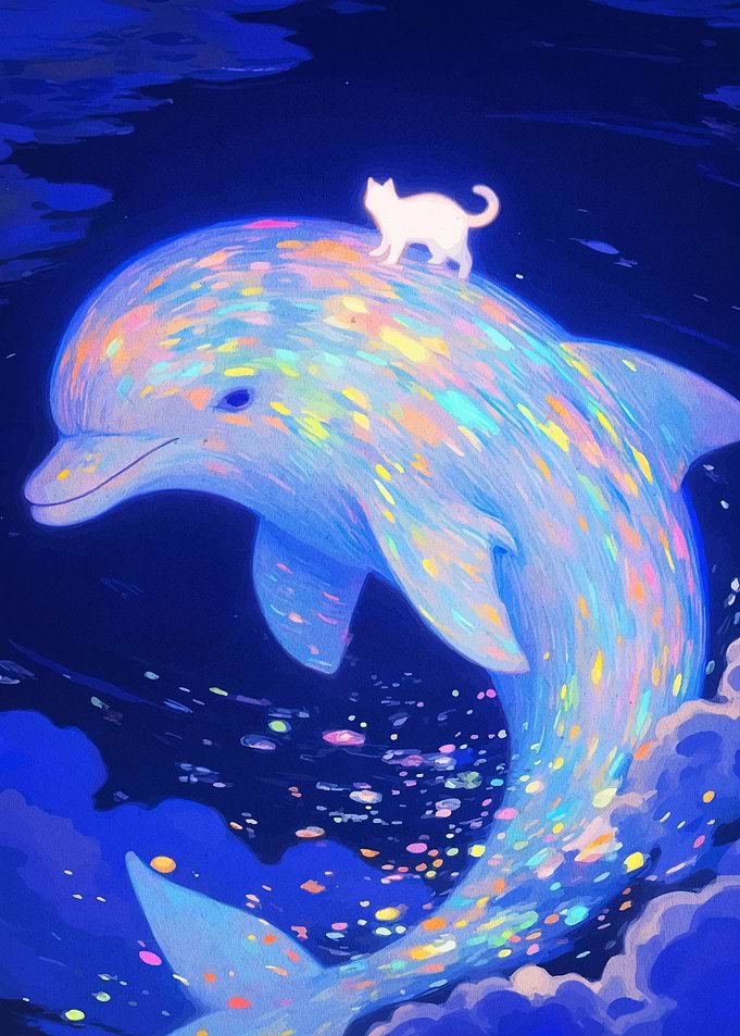 Dolphin and Cat Fantasy Art