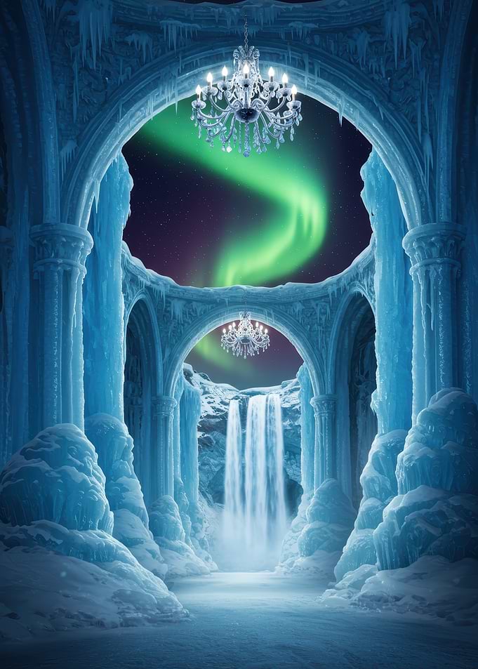 Ice Palace with Aurora Borealis