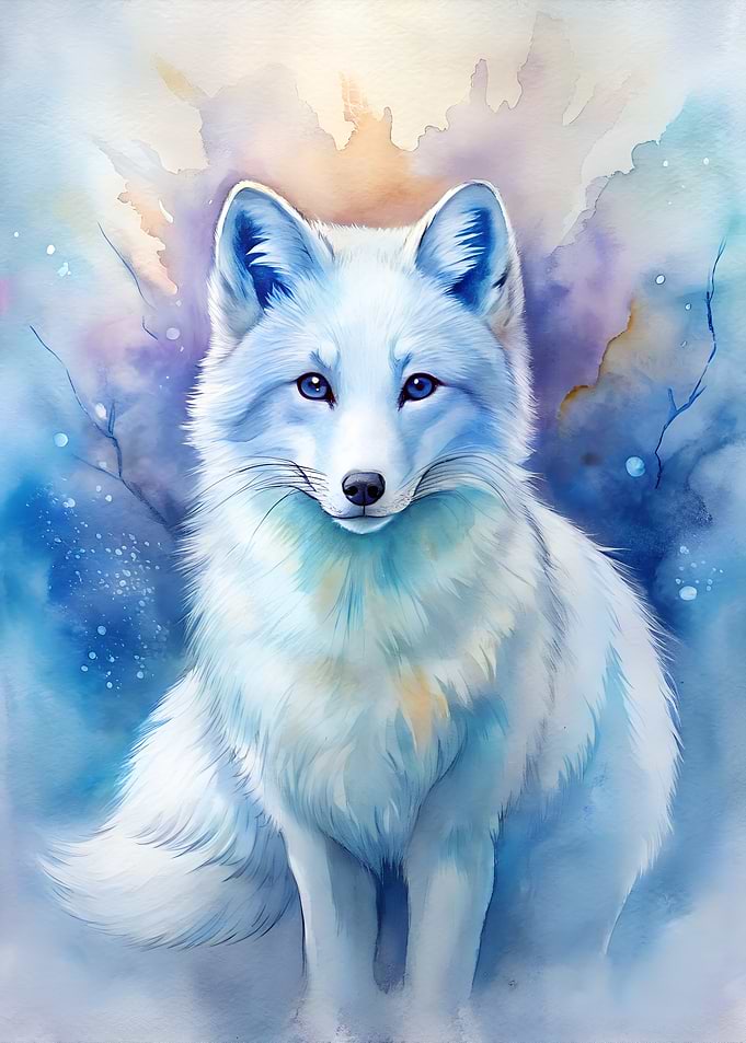 Watercolor Arctic Fox Portrait
