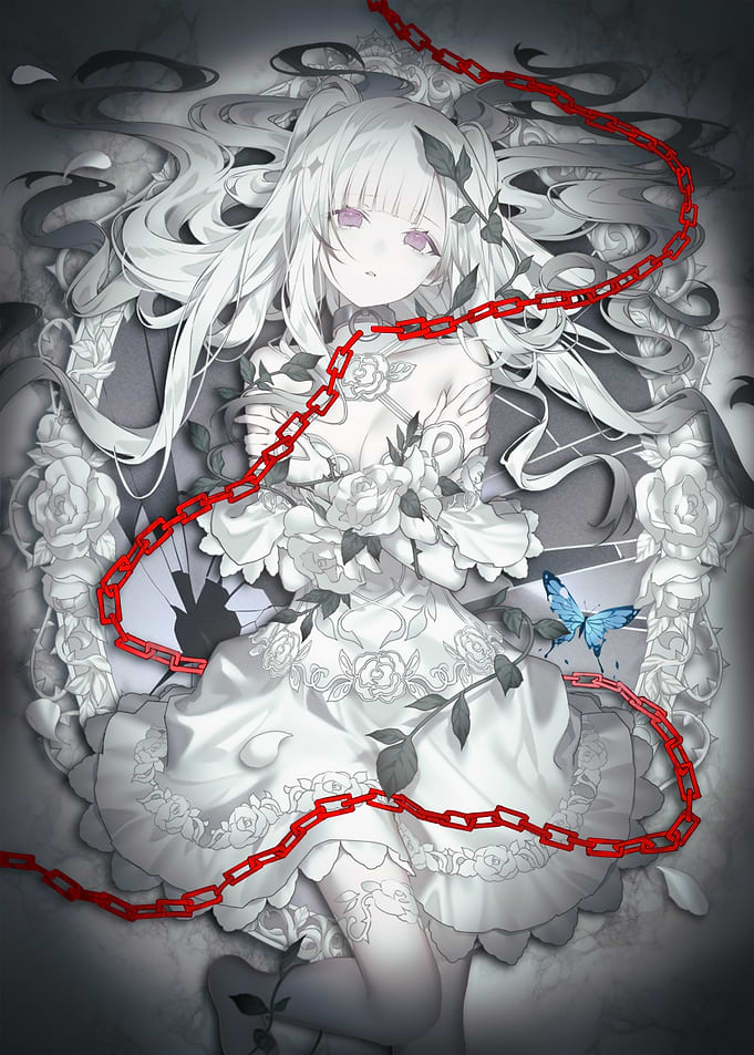 Anime Girl with Red Chain and Roses