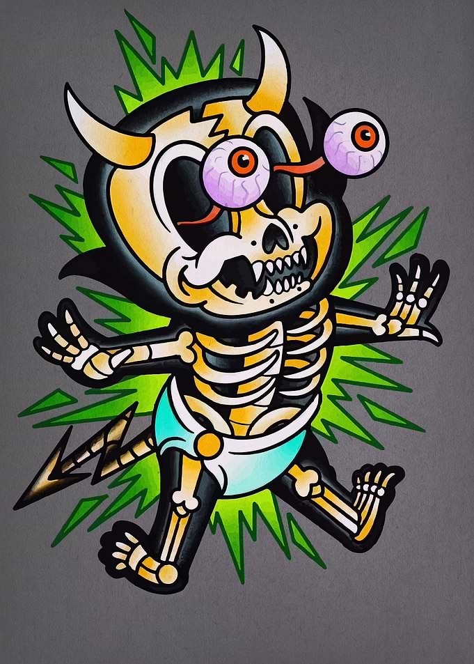 Cartoon Devil Baby Skeleton Illustration