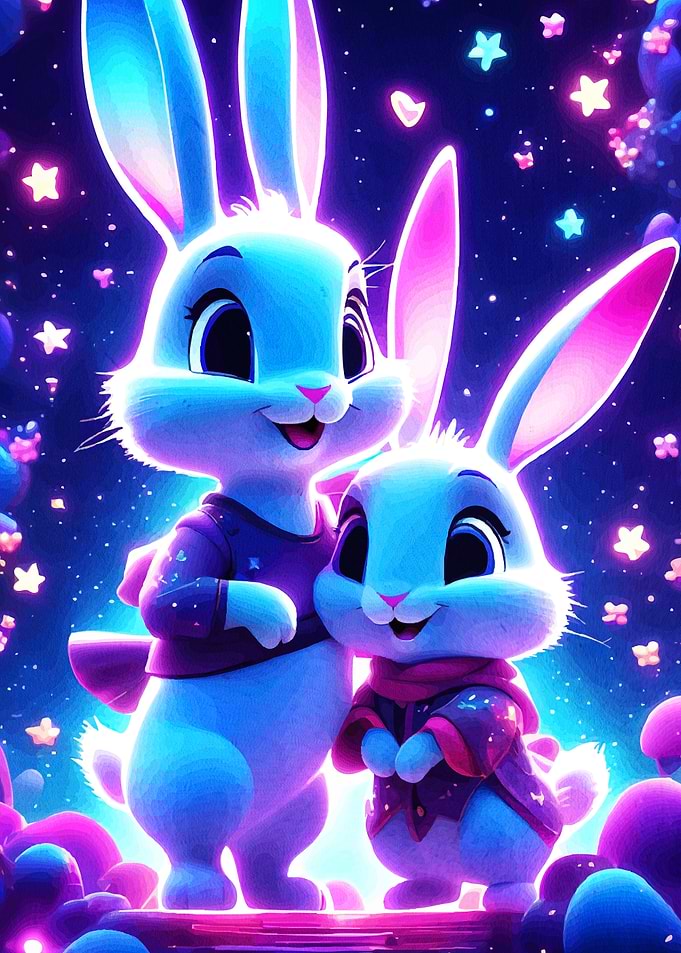 Two Rabbits Starry Scene