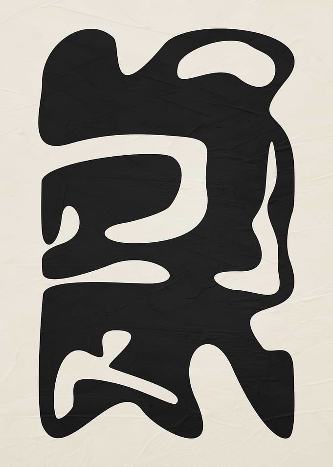 Abstract Black Shape on Beige Background