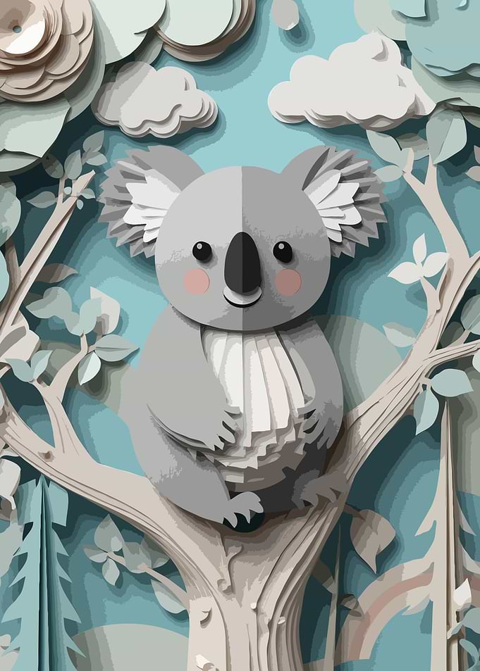 Cute Koala in Paper Cut Style