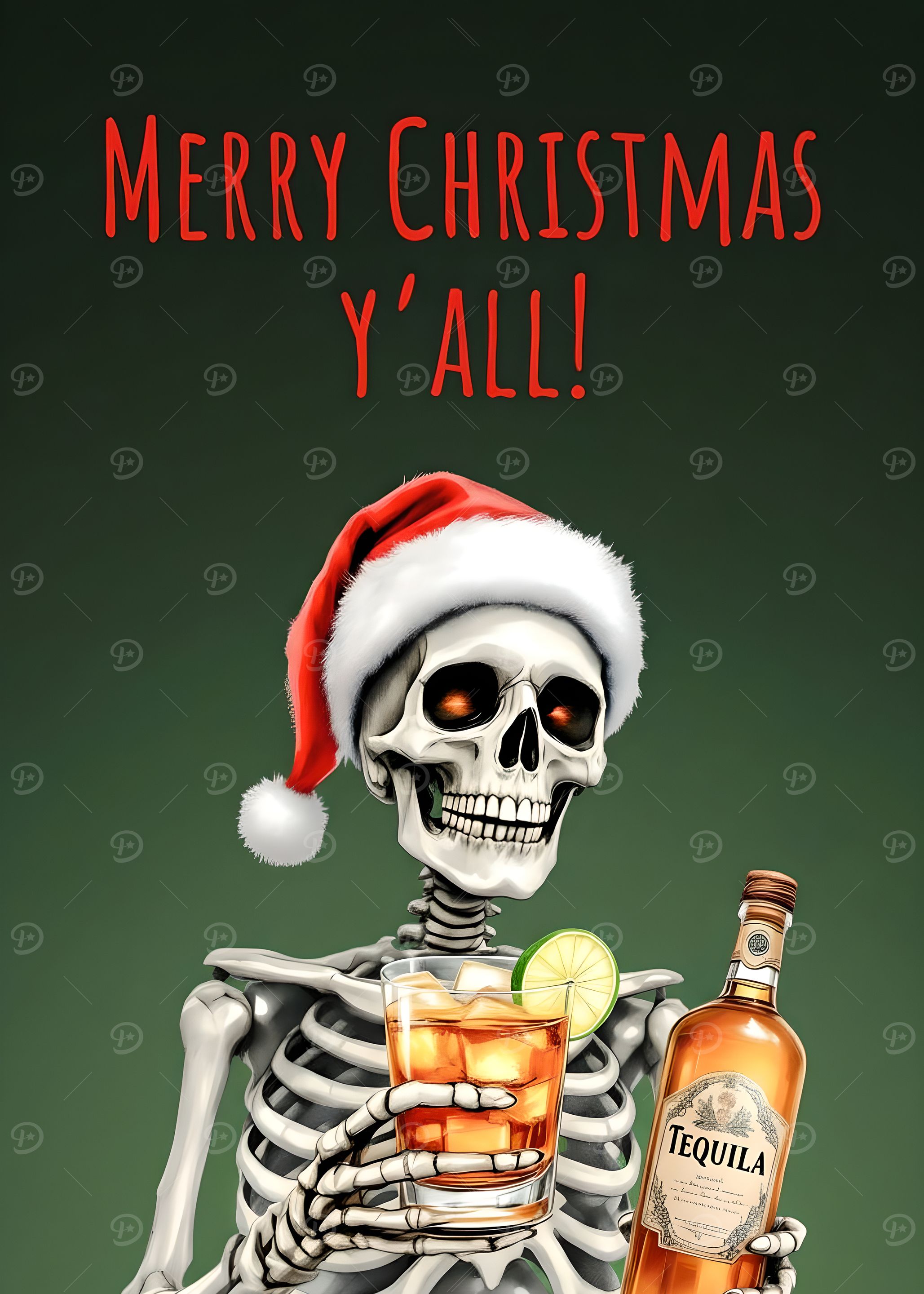 Merry Christmas Y'all Skeleton Tequila