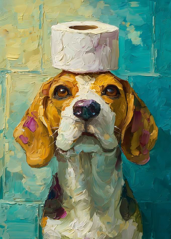 Beagle with Toilet Paper Crown