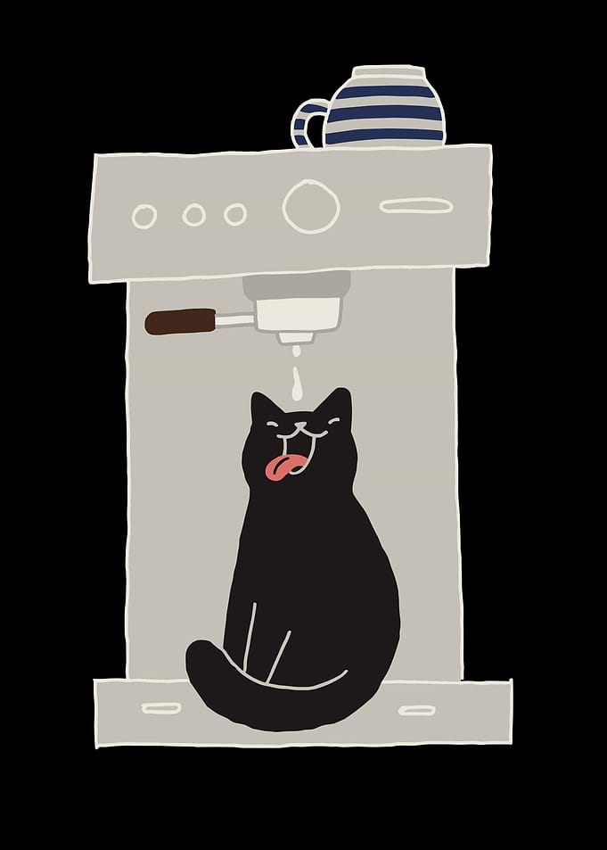 Cat under coffee machine illustration