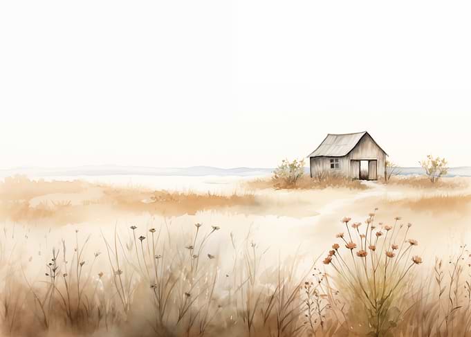 Barn and Field Vintage Art