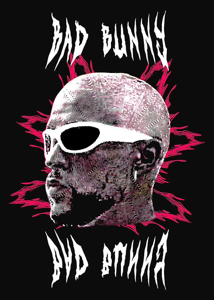 Bad Bunny Portrait with Pink Accents