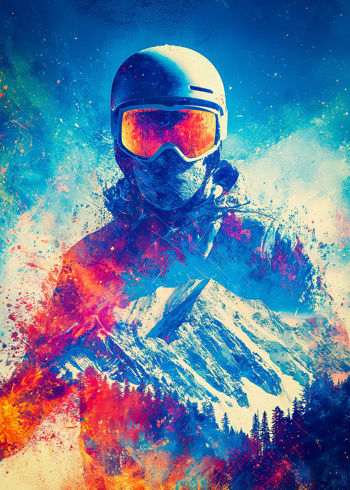 Abstract Skier with Mountain Landscape