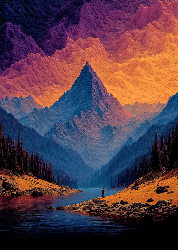 Vibrant Alpine Mountain Landscape with Lake — Sunset Peak