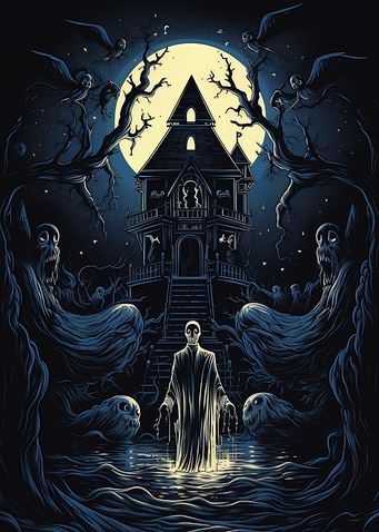 Haunted House with Ghostly Figures