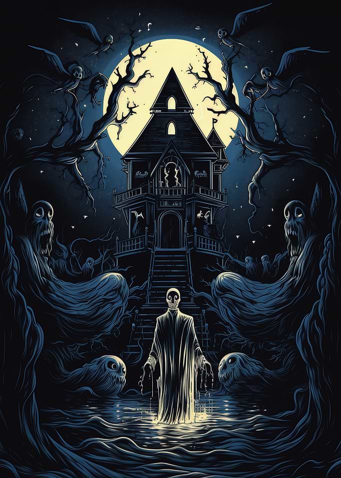 Haunted House with Ghostly Figures