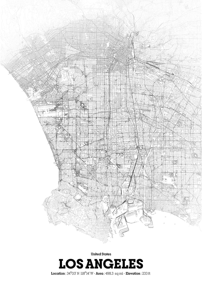 Los Angeles City Map - Black and White