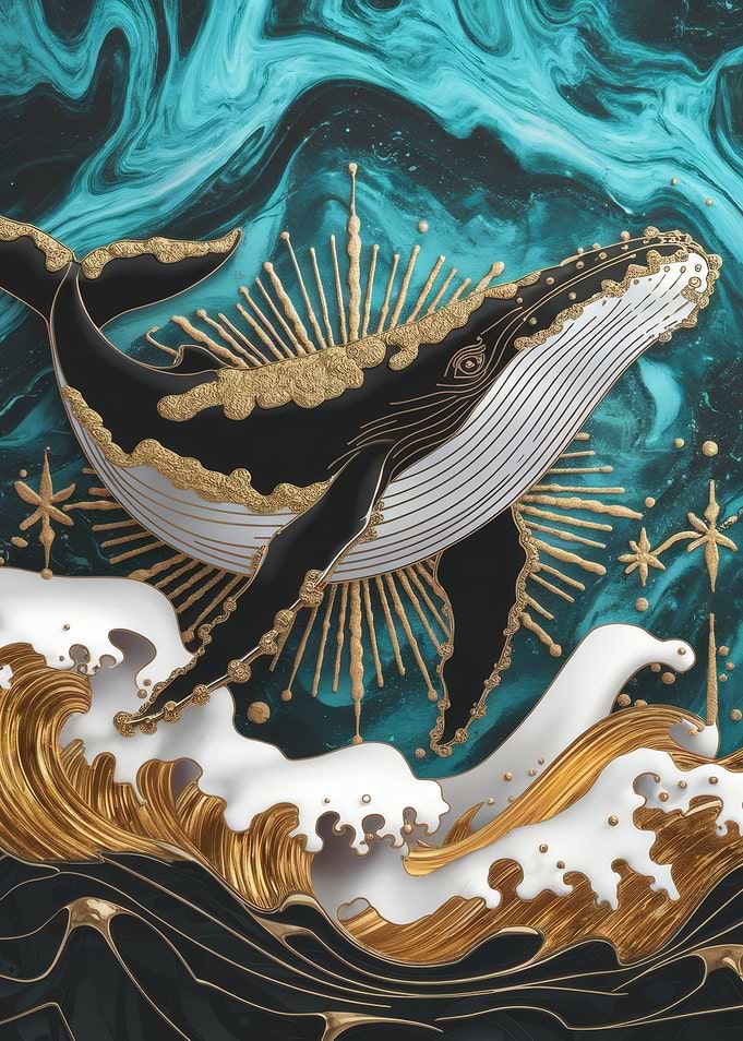 Majestic Whale in Golden Waves