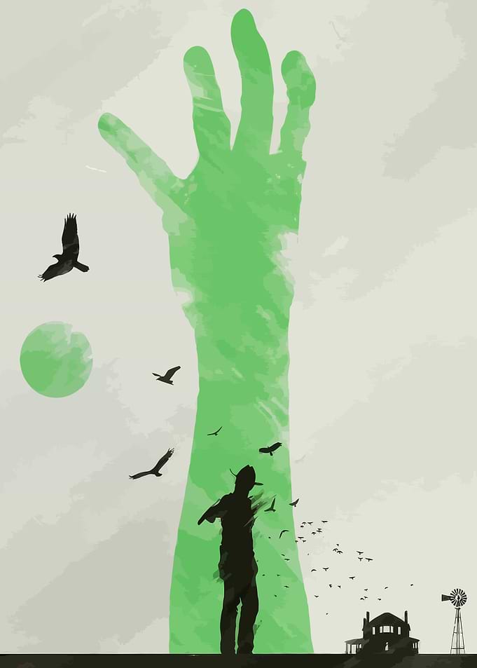 Zombie Apocalypse Illustration with Green Hand