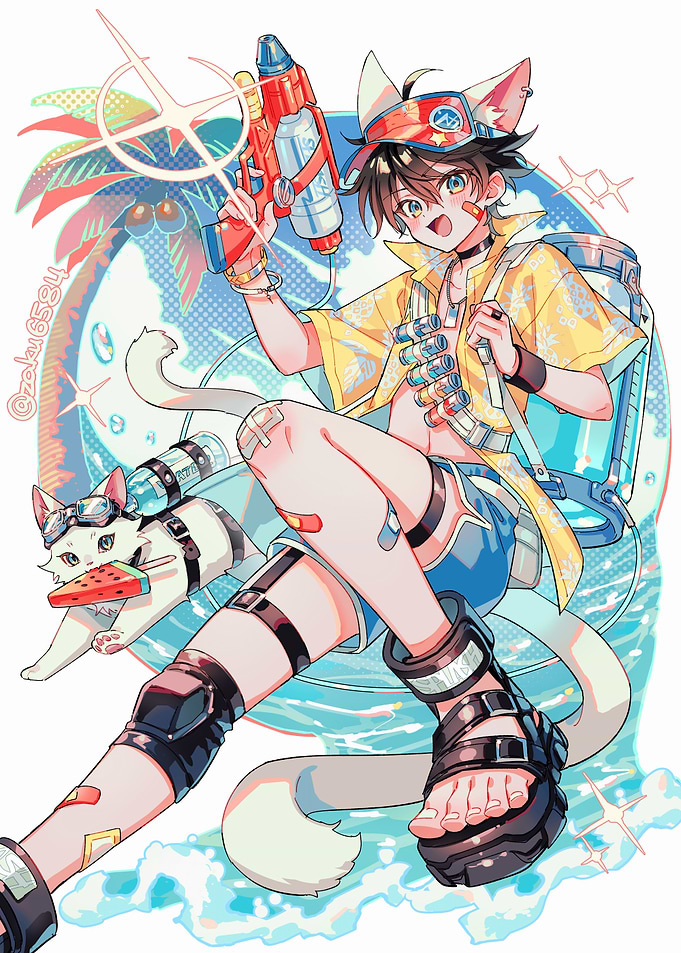 Summer Fun: Anime Boy and Cat