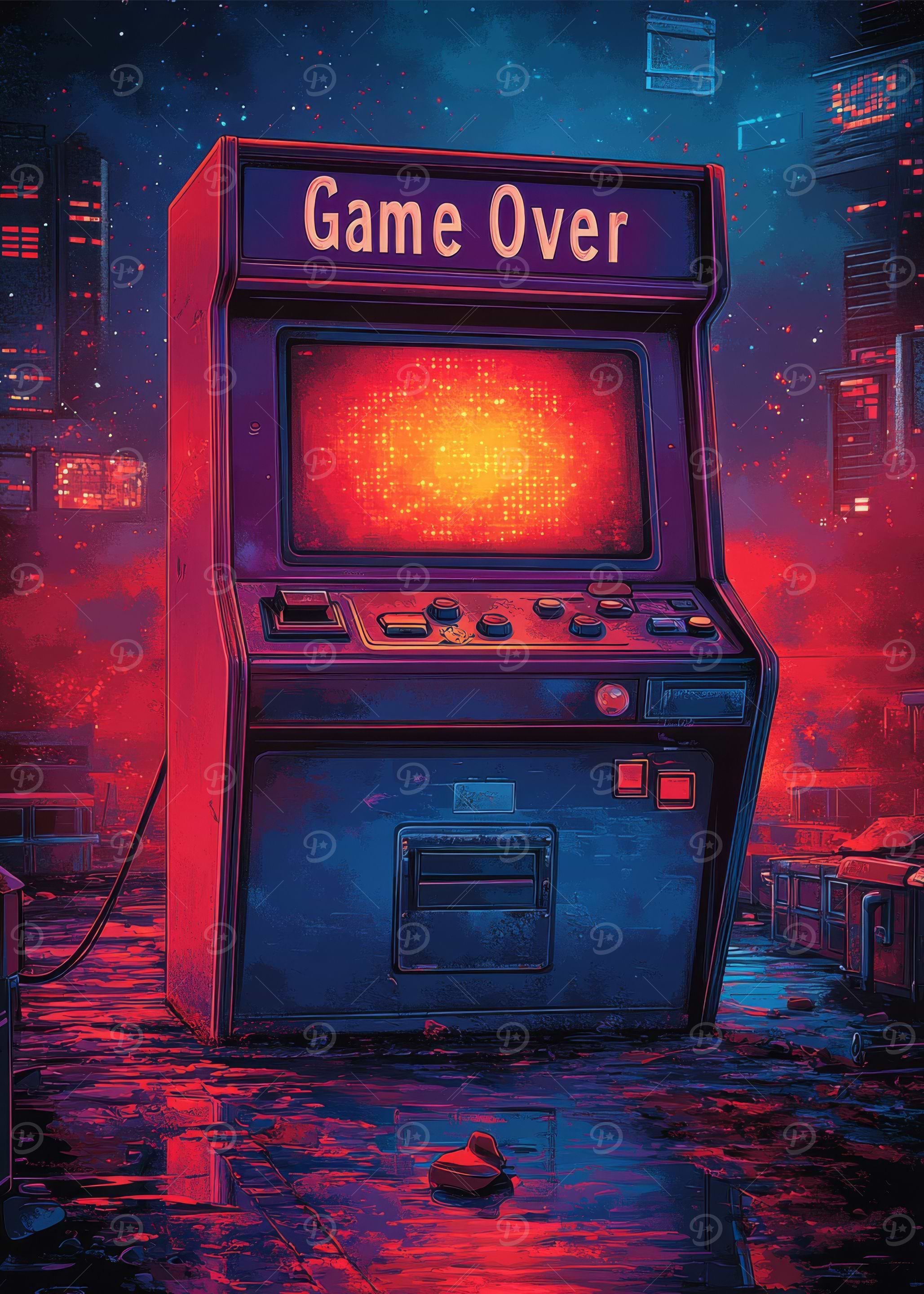 Game Over Arcade Machine Cityscape