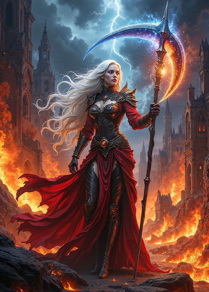 Fantasy Warrior Woman with Magical Scythe