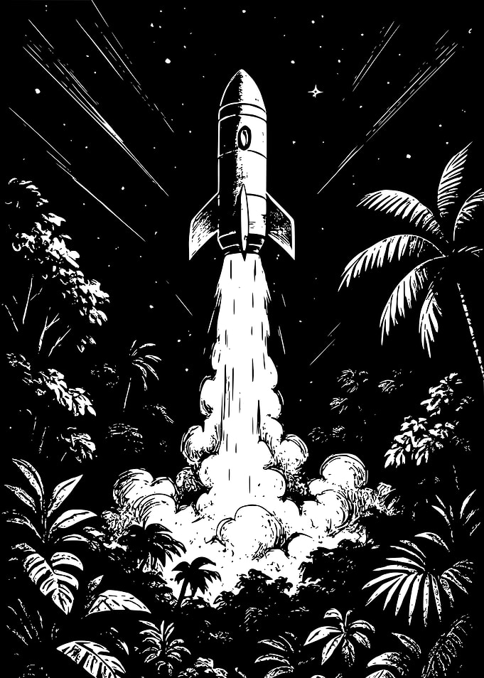 Rocket Launching from Jungle, Black and White