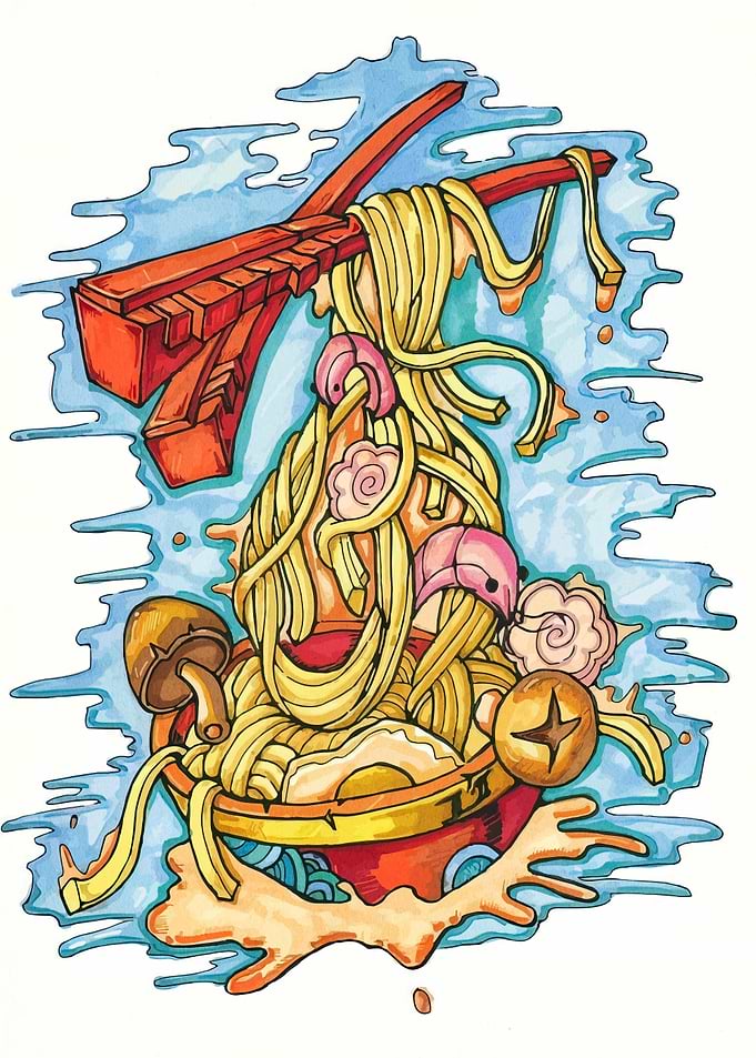 Ramen Bowl Illustration with Chopsticks