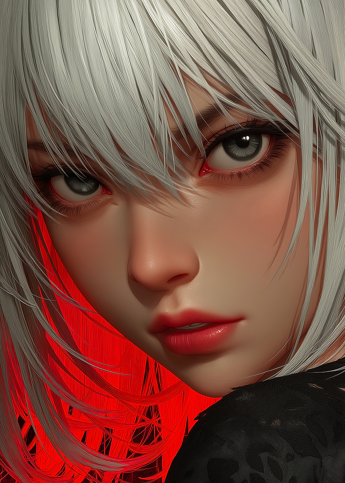 Anime Girl Portrait with Red Background