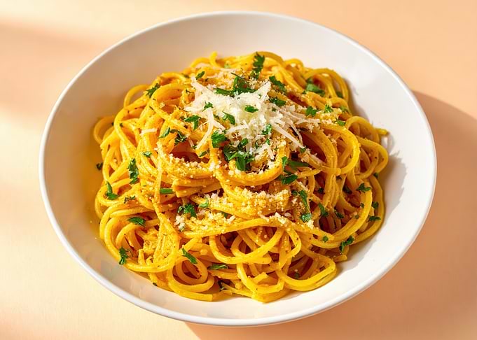 Spaghetti with cheese and parsley