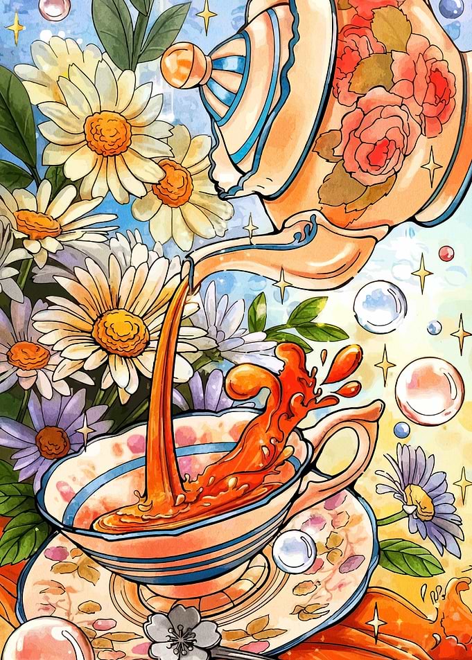 Floral Tea Party Watercolor Illustration