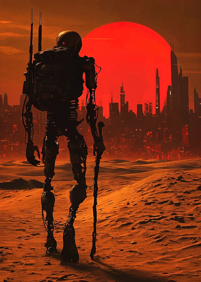 Post-Apocalyptic Robot in Desert Landscape