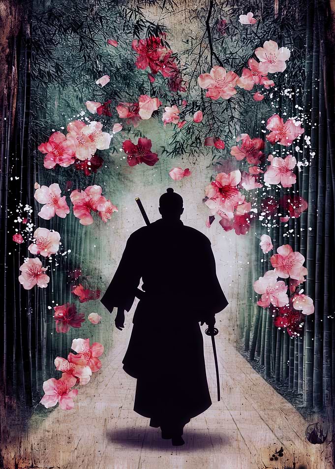 Silhouette of a Samurai in Bamboo Forest