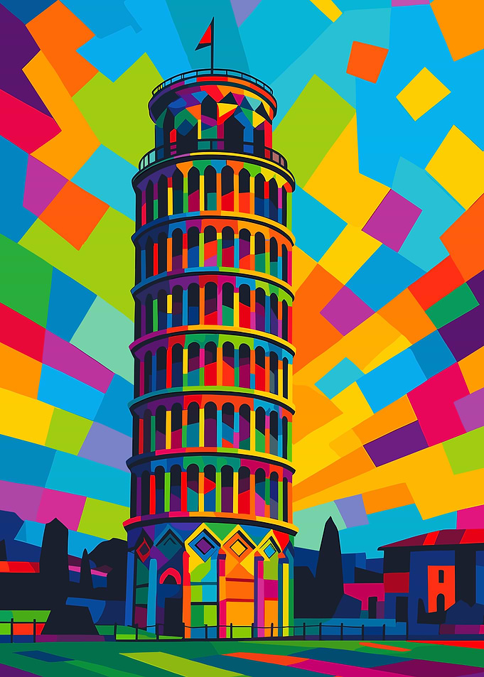 Colorful Leaning Tower of Pisa Art