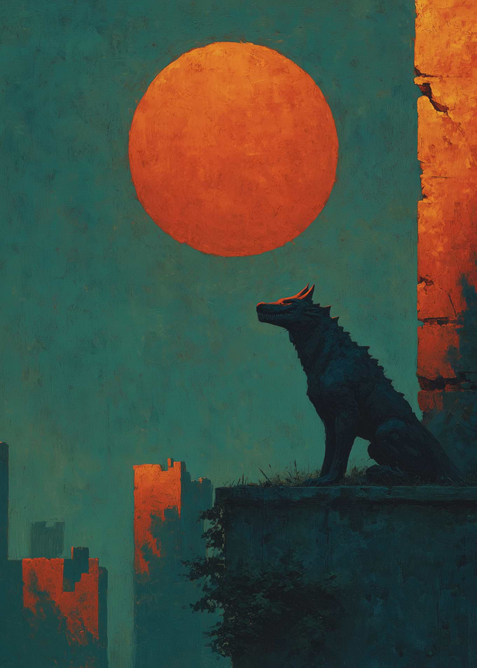Wolf Under a Red Moon
