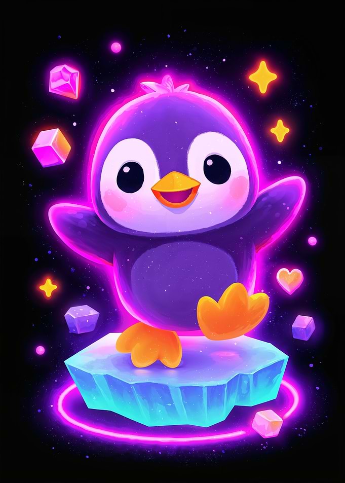 Cute Neon Penguin on Iceberg